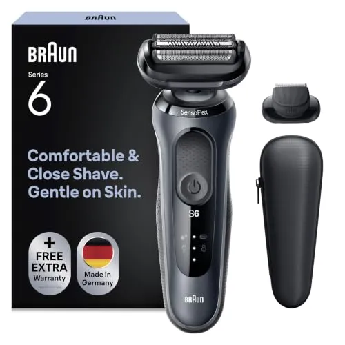 Braun Series 6 Elektrorasierer mit EasyClick Aufsatz, SensoFlex Rasierer Herren Elektrisch, Präzisionstrimmer, Wet & Dry, Geschenk Mann, Made in Germany, 61-N1200s, grau