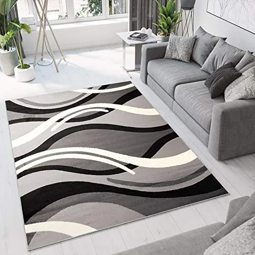 TAPISO Dream Teppich 120 x 170 cm – Modern in Weiß, Grau und Schwarz - Der TAPISO Dream Teppich kombiniert zeitloses Design mit Komfort. Ideal für Wohnzimmer, Schlafzimmer oder Küche, bietet er pflegeleichte und langlebige Qualität aus robustem Polypropylen.