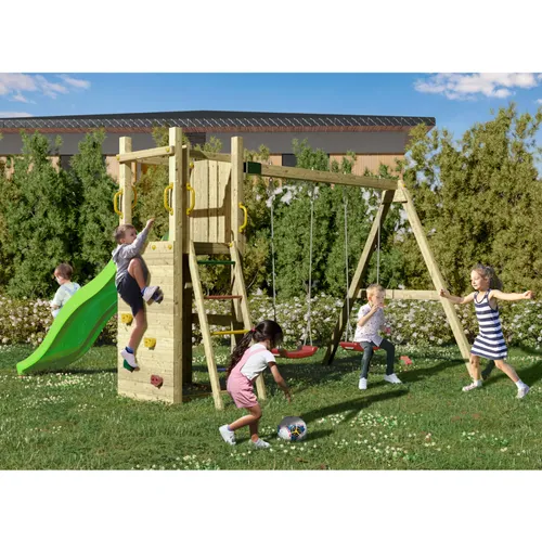 FUNGOO Spielturm FUNNY3 mit Doppelschaukel - Spielplatz für Kinder ab 3 Jahren, inklusive 2,2 m Rutsche und zwei Schaukeln – ideal für unvergessliche Spielstunden im eigenen Garten!