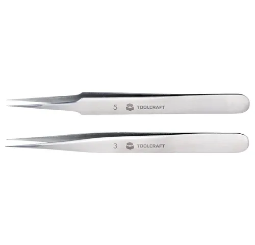 TOOLCRAFT Pinzette TOOLCRAFT TO-5861034 Pinzetten-Set 2teilig Spitz, superfein 120 mm