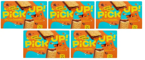 5x Pick Up Salted Caramel,Milchschokolade Tafel mit Karamell im Doppelkeks 128g