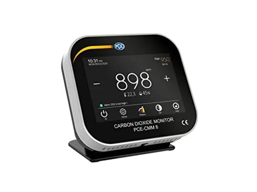 PCE Instruments PCE-CMM 8 Tischmonitor für CO2, Temperatur & Luftfeuchte - Gasmelder mit Touchscreen, misst CO2 bis 9999 ppm, Temperatur und Luftfeuchtigkeit. Ideal für Büros und Schulen, sorgt für optimales Raumklima mit akustischem Alarm und individuell einstellbaren Alarmgrenzen.
