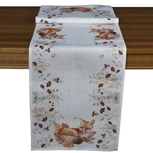 Tischdecke Mitteldecke Tischläufer Herbst Kissen Druckdesign Fuchs im Herbst beige braun (40 x 140 cm)
