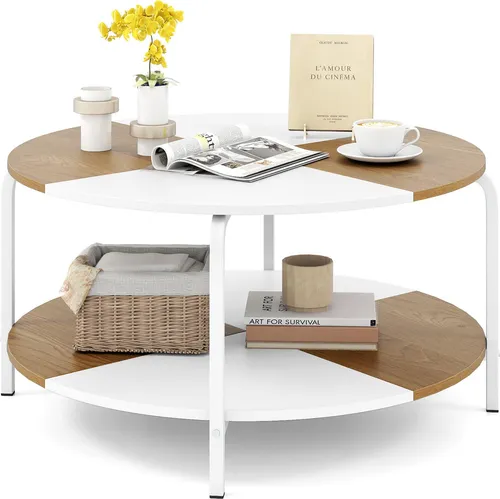 COSTWAY runder Couchtisch 80 cm mit Ablage