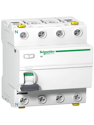 Schneider Electric A9Z24463 Fi-Schutzschalter iID, 4-Polig, 63A, 300mA, Typ A - FI Typ A, 4-poliger Schutzschalter mit 63A und 300mA, bietet zuverlässigen Schutz vor elektrischen Fehlerströmen für höchste Sicherheit in Ihrem Zuhause oder Gewerbe.