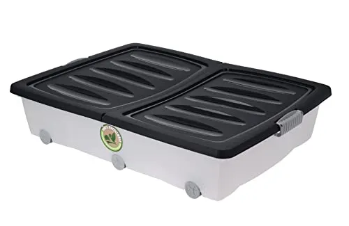 Spetebo Unterbettkommode mit Klappverschluss - 60 Liter, schwarz - Praktische Unterbettkommode mit Rollen, ideal zur Aufbewahrung von Spielzeug oder Kleidung. Umweltfreundlich aus 90% recyceltem Material, mit einem Fassungsvermögen von 60 Litern.