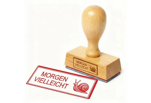 Dekolando Stempel Bürostempel MORGEN VIELLEICHT Schnecke Stempel – Holzstempel 48x18 mm