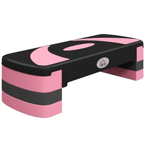 HOMCOM Steppbrett Schwarz/Rosa/Grau – 3-stufig verstellbar - Optimieren Sie Ihr Training mit dem HOMCOM Steppbrett! Höhenverstellbar auf 10, 15 oder 20 cm, bietet es sicheren Halt und schont die Gelenke. Ideal für Fitness Zuhause oder unterwegs.