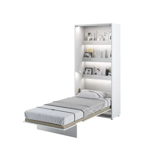 MEBLINI Schrankbett Bed Concept BC-03 - Vertikales Wandbett mit Lattenrost und Matratze - Platzsparendes Schrankbett mit stabilem Metallrahmen und praktischen Ablagen. Inkl. atmungsaktiver Taschenfederkernmatratze für optimalen Schlafkomfort.