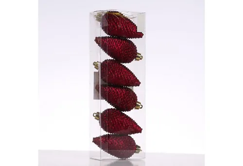 MARELIDA Christbaumschmuck Weihnachtsbaumschmuck Tannenzapfen bruchfest glitzernd H: 8cm 6St rot