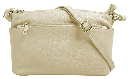 Cluty Umhängetasche echt Leder Damen | Made in Italy - Edle Crossbody Bag aus 100% echtem Rindleder mit praktischen Reißverschlussfächern. Ideal für den Alltag, zeitloses Design und verstellbarer Schultergurt für individuellen Tragekomfort.