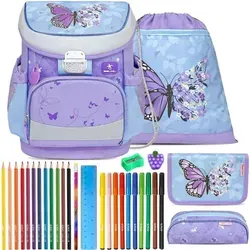 Belmil Schulranzen Set Mini Fit 10-teilig 2025 Mädchen Purple Blue Butterfly