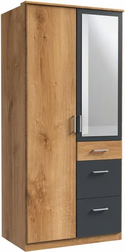 Wimex Kleiderschrank Click mit Spiegel - Beige 90 cm x 199 cm x 58 cm - Kleiderschrank mit 2 Türen, 3 Einlegeböden und pflegeleichter Kunststoffoberfläche. Made in Germany und ideal für optimalen Stauraum im Schlafzimmer.
