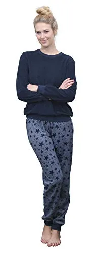Damen Frottee Pyjama Schlafanzug mit Bündchen – Sterne als Motiv – Übergrößen verfügbar - Kuscheliger Frottee Pyjama für die kalte Jahreszeit. Mit Bündchen für optimalen Sitz und mehr Schlafkomfort. Erhältlich in großen Größen. 80 % Baumwolle, 20 % Polyester, pflegeleicht und schadstoffgeprüft.