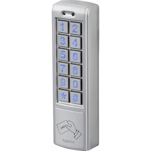 Sygonix SY-6421352 Code-Tastatur mit RFID - Sichere Zugangskontrolle für Unternehmen und Smart Homes: Wetterfest nach IP66, unterstützt bis zu 1010 Zugangsberechtigte und bietet Tastenbeleuchtung für einfache Bedienung.