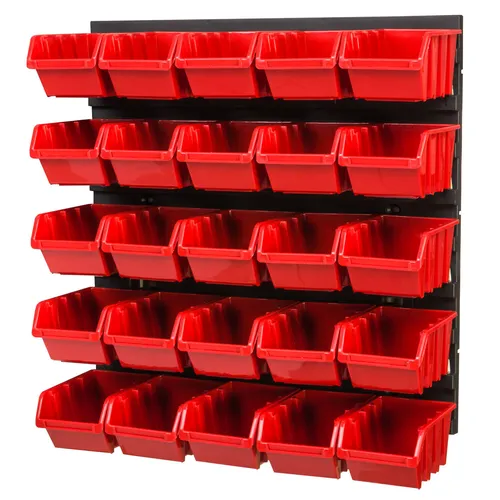 Stapelboxen Wandregal 25 Boxen - PRO-MIX4 - Kleinteilemagazine & Stapelboxen, praktisches Lagersystem mit 25 Sichtlagerkästen für optimale Ordnung in Werkstatt und Garage.