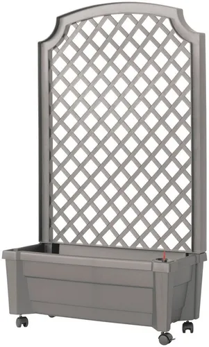 KHW Kunststoff-Pflanzkasten Calypso mit Spalier und Rollen, Grau - Pflanzenkästen & Spaliere mit 8 l Wasserreservoir für optimale Bewässerung, inklusive Spalier und praktischen Rollen für flexibles Umplatzieren.
