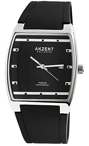 Akzent Exclusiv Herrenuhr mit Silikonband in Schwarz