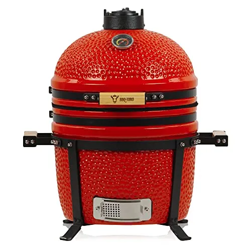 BBQ-Toro Kamado Grill Shiro Ø 39 cm - Mini Holzkohlegrill mit Thermometer und Holzgriffen, ideal zum Grillen, Räuchern und Backen. Hochwertige Keramik für optimale Hitzespeicherung und Langlebigkeit.