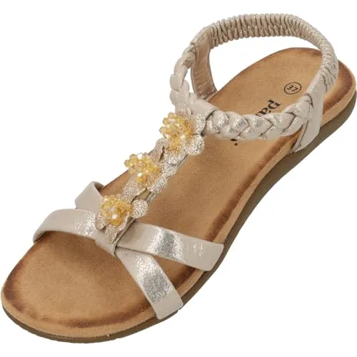 Palado Riemchensandalen Damen Grebella - modische Pantoletten - elegante Sommerschuhe - bequeme Sandaletten mit verstellbaren Riemen Gold UK3,5 - EU36