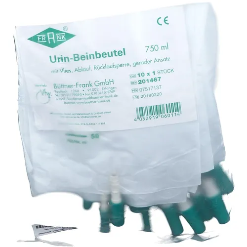 FRANK® Urin-Beinbeutel mit Rücklaufsperre und Ablauf,  mit Vlies, gerader Ansatz, 750 ml