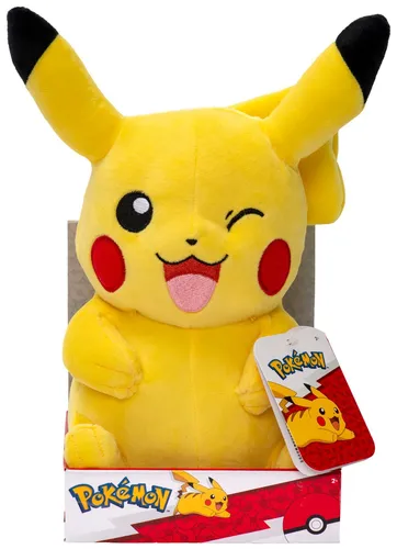 Pikachu Plüsch 30cm - Zwinkerndes Kuscheltier für Pokémon Fans - Kuscheltiere: Hochwertiges 30cm Pikachu Plüsch mit detailreicher Bestickung und süßen Kulleraugen. Perfekt zum Knuddeln, ideal für Kinder ab 3 Jahren und ein Muss für jede Pokémon-Sammlung!