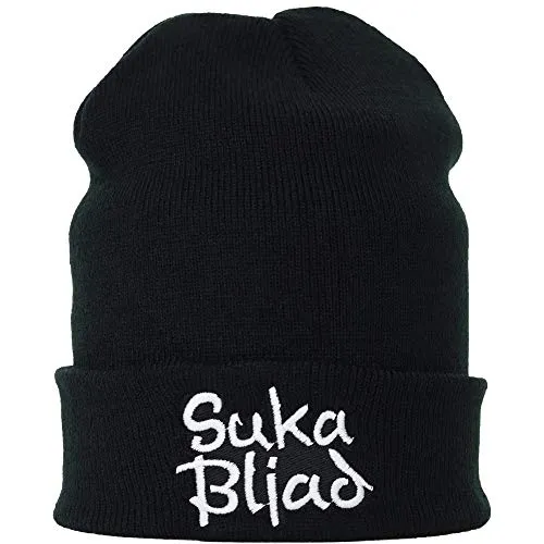EXPRESS-STICKEREI Haube mit Spruch Suka Bljad - Strickmütze - Beanie für Damen und Herren - Warme Wintermütze mit Spruch - Lustige Strickmütze - Unisex Wollmütze