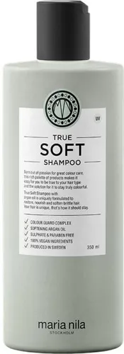 Maria Nila True Soft Shampoo 350 ml - Shampoo für trockenes Haar, spendet Feuchtigkeit und schützt die Farbe dank Color Guard Complex. 100% vegan und sulfatfrei – ideal für tägliche Anwendung!
