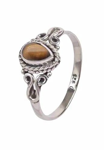 mantraroma Ring Silber 925 Damen Tigerauge Edelstein braun dezent verspielt