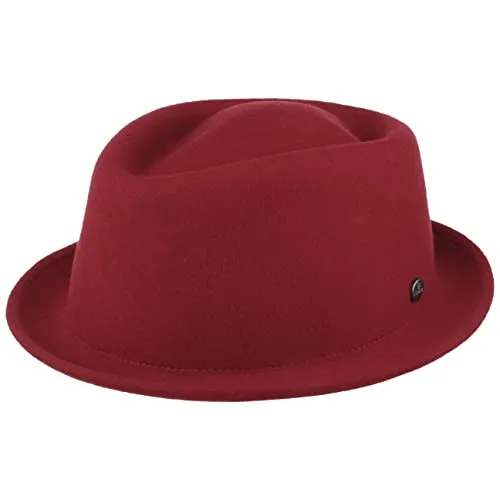 LIERYS Blank Pork Pie Filzhut wasserabweisend knautschbar Wollfilz Damen Herren Sommer Winter dunkelrot XL (60-61 cm)