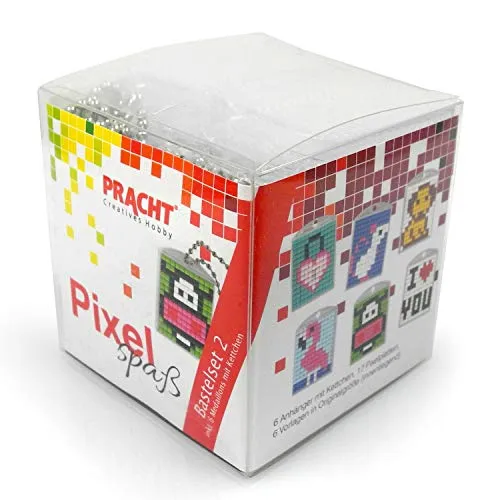 Pracht Creatives Hobby Pixel P90007-63501 Spaß Bastelset 2, zur Gestaltung von 6 Schlüsselanhängern für Kinder, kinderleichtes Stecksystem, ohne Bügeln und Kleben, Steinchen aus Biokunststoff