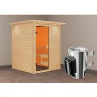 Karibu Sauna Sandra mit integriertem Ofen und LED-Dachkranz