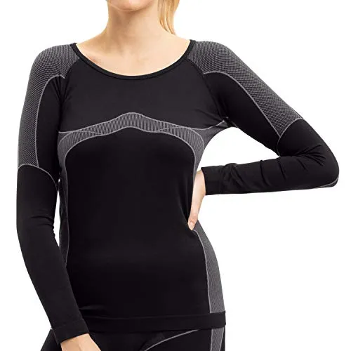 Gomati Damen Thermo Unterhemd Seamless Funktionswäsche schnelltrocknend - Grau L-XL