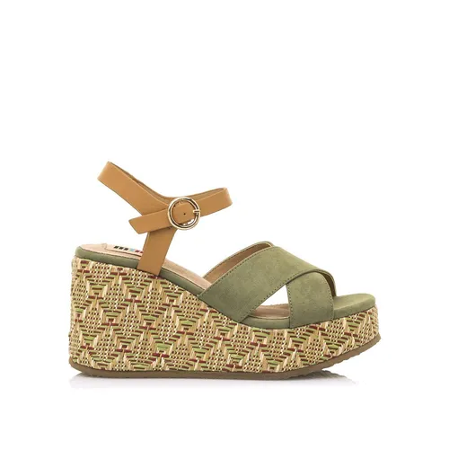 mtng Damen Sandale Keilabsatz grün Gr.37 - Elegante Damen Sandale mit Keilabsatz (Höhe: 7,6 bis 10 cm) für Freizeit und besondere Anlässe. Aus hochwertigem Leder und Gummi gefertigt, bietet sie Komfort und Stil für den Frühling und Sommer.