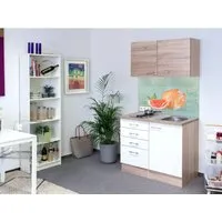 Flex-Well Classic Miniküche Florida 100 cm in Weiß Eiche Sonoma - Miniküche & Pantryküche, ideal für kleine Wohnungen und Büros, flexibel aufbaubar und mit viel Stauraum für Geschirr und Küchenutensilien.