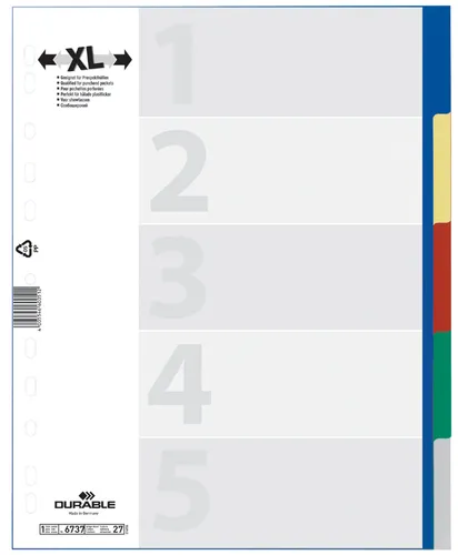 DURABLE Kunststoff Register A4 PP 5-teilig überbreit