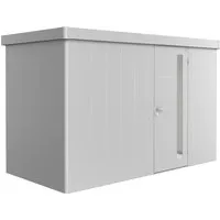 Biohort Gerätehaus Neo 1D Silber-Metallic - Platzsparendes Metall-Gerätehaus mit 5,8 m², breiter Eingang für große Geräte und robuste Konstruktion, ideal für Witterungsschutz und Aufbewahrung im Garten.