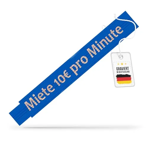 andSmile Zollstock blau - Meterstab mit Spruch Miete 10 Euro pro Minute - lustiger Zollstock aus hochwertigem Buchenholz - lustige Geschenke für Männer, Papa, Handwerker, zum Vatertag, Geburtstag