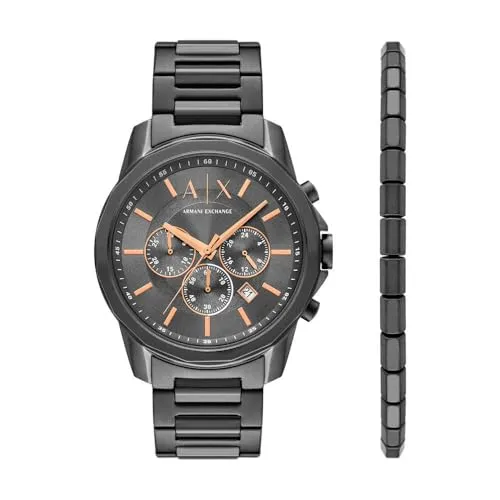 Armani Exchange Silver Tone Watch für Männer - Armbanduhren für Herren, 44mm Gehäuse, präzises Quarz-Chronographenwerk und robustes Edelstahlarmband für individuellen Tragekomfort.