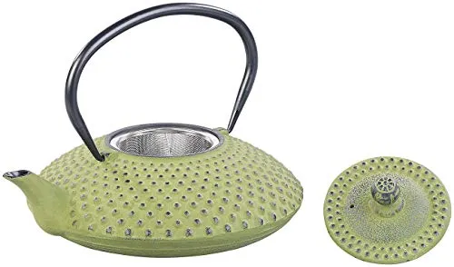 Rosenstein & Söhne Teekessel: Asiatische Teekanne aus Gusseisen mit Edelstahl-Sieb, 1,25 l, olivgrün (Chinesische Teekanne, Chinesische Teekannen Gusseisen, Wasserkocher)