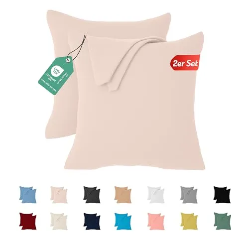 Livessa 2er Set Kissenbezug 40x40 aus%100 Baumwolle Jersey Stoff - Verdeckter Reißverschluss, Kopfkissenbezug 40x40 cm, Kissenhülle, Ultra weich und atmungsaktiv, Oeko-Tex Zertifiziert