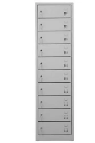 PROREGAL® Computerschrank Bear – 10 Fächer mit Stromanschluss, Grau - Computerschrank mit 10 Fächern und individuellen Stromanschlüssen, ideal für Schulen und Büros. Robuster Stahlkorpus, pulverbeschichtet für Langlebigkeit und einfache Reinigung.