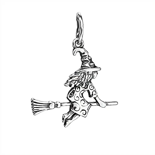 NKlaus 925 Sterling Silber Hexe auf Besen Kettenanhänger in schwarz von NKlaus