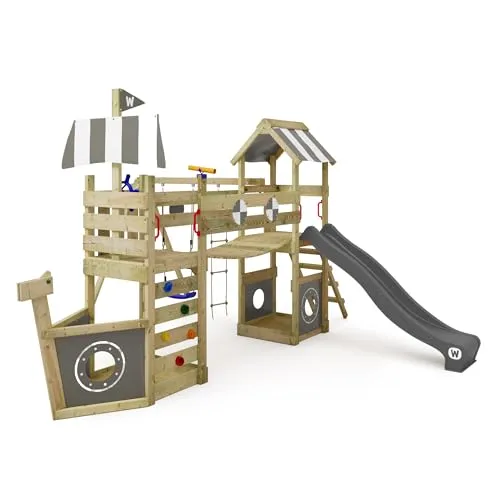Wickey Spielturm StormFlyer – Klettergerüst in Schiffsoptik mit Rutsche - Schaukeln – Der Wickey StormFlyer begeistert mit kesseldruckimprägniertem Massivholz und bietet maximale Sicherheit. Ideal für kleine Kapitäne mit 10 Jahren Garantie auf Holzelemente!