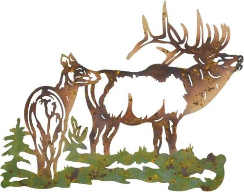 Metallbild Hirsch im Wald - Wanddekoration im modernen Stil mit rustikaler Rost-Optik, ideal für Naturliebhaber und zur Verschönerung von Wohnräumen. Maße: 60x46 cm.