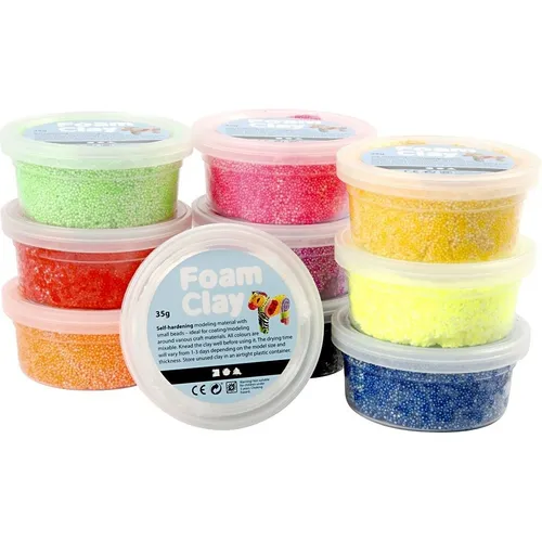 FOAM CLAY MODELLIERMASSE 10 FARBEN 10 X 35 g KNETE SELBSTHÄRTEND MIT PERLEN