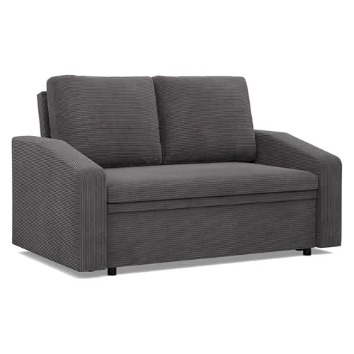 Mebligo Sofa 2 Sitzer mit Schlaffunktion - NEO-Kollektion - Sofas & Couches mit praktischer Schlaffunktion und Bettkasten, ideal für kleine Räume und Gäste, in stilvollem Dunkelgrau.