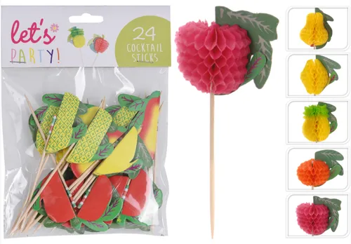 Cocktailschirmchen Zahnstocher FRÜCHTE Papierschirmchen Cocktailspieße 24
