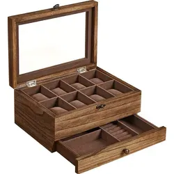 SONGMICS Uhrenbox mit 8 Fächern - Uhrenaufbewahrung aus Massivholz mit Glasdeckel, schützt Ihre Uhren vor Kratzern und Staub, ideal als Geschenk für Liebhaber hochwertiger Uhren.