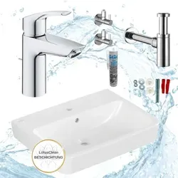Villeroy Boch Waschbecken O.novo 60 cm Komplettset mit Design Siphon - Elegantes Waschbecken-Komplettset von Villeroy Boch, inklusive allem Montageset und Zubehör. Hochwertige Sanitärkeramik mit pflegeleichter Beschichtung für einfache Reinigung und Hygiene im Badezimmer.